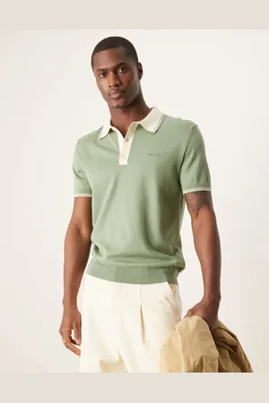 GANT Gebreide polo met logo, korte mouwen en gekleurd randje in lichtgroen