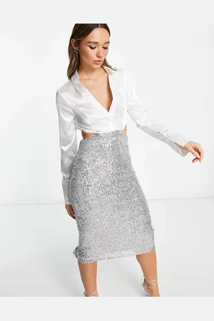 ASOS Mini-jurk met skinny satijnen overhemd, detail op de rug en lovertjes in en wit