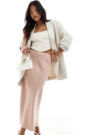 ASOS ASOS DESIGN Petite - Midi-rok van schuin gesneden satijn in nertsroze