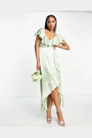 Topshop Bruidsmeisjes - Satijnen wikkeljurk met ruches in