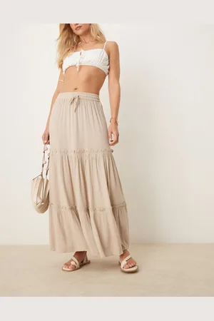 VILA Maxi boho rok met stroken in beige