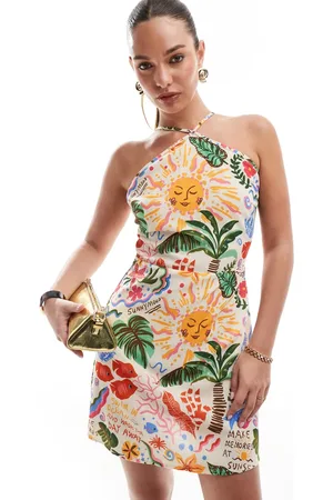 VERO MODA Mini halterjurk in tropische print