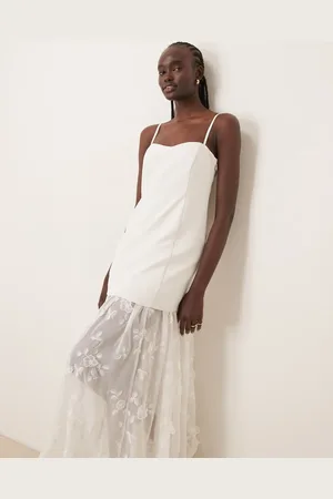 Abercrombie & Fitch Bruidskleding - Maxi-jurk met doorschijnende rok met kanten applicaties in gebroken