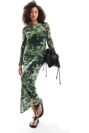 VERO MODA Maxi jurk van mesh met lange mouwen en vervaagde bloemenprint in