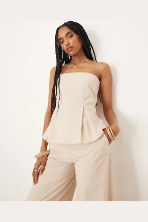 ASOS Getailleerde bandeau-top met linnenlook in beige