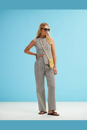 4th & Reckless Elegante broek met rechte pijpen en bruine strepen, deel van co-ord set