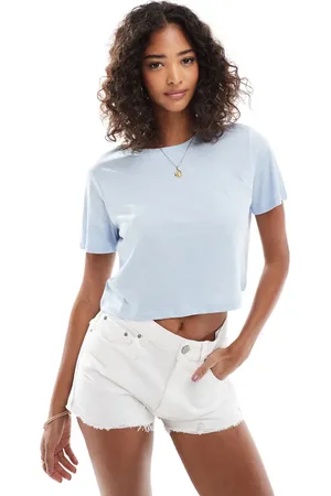 Pieces® Cropped T-shirt met korte mouwen in chambray