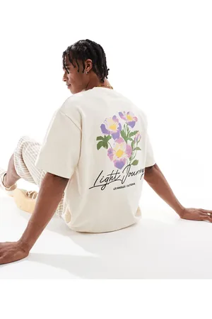 Pull&Bear T-shirt met grafische bloemenprint op de achterkant in