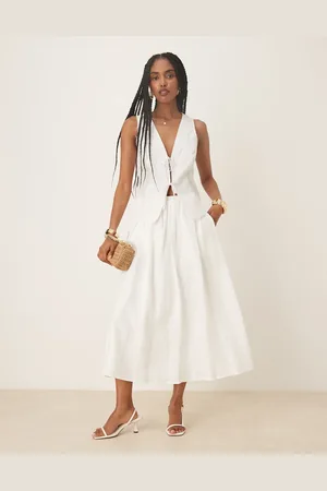 MANGO Linnen maxi rok met elastische taille in