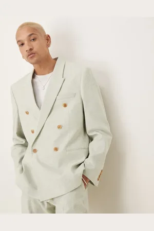 ASOS Ruimvallende double breasted colbert van linnenmix met normale pasvorm in