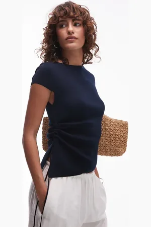 MANGO Gebreid T-shirt met gestrikte zijkant in