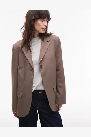 Topshop Elegante blazer met enkele knoop in taupe
