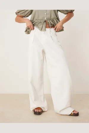 MANGO Broek met wijde pijpen en onafgewerkte taille in