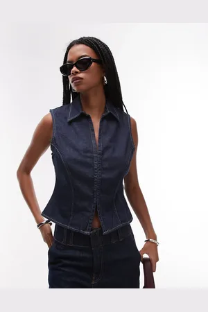 MANGO Denim top met rits in indigo