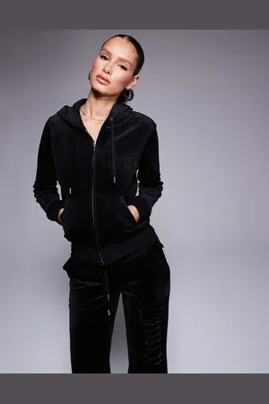 Juicy Couture Velours hoodie met rits en logo van siersteentjes in dezelfde tint , deel van co-ord set