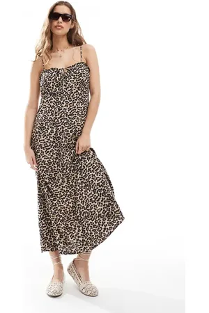 ONLY Midi jurk met bandjes in leeuwenprint