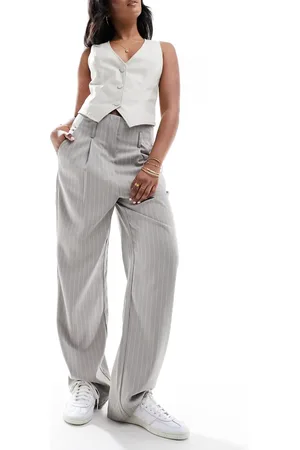 VERO MODA Elegante, ruimvallende broek met rechte pijpen en hoge taille met riemlussen in met krijtstreep