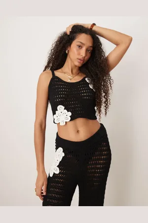 ASOS Gebreide camitop met gehaakt patchdetail in -wit, deel van co-ord set