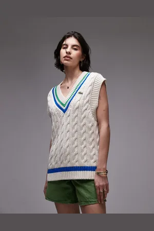Lacoste Oversized gebreid gehaakt cricket spencer in gebroken