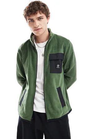 Timberland Fleecejack met contrasterende zak en ritssluiting in donkergroen