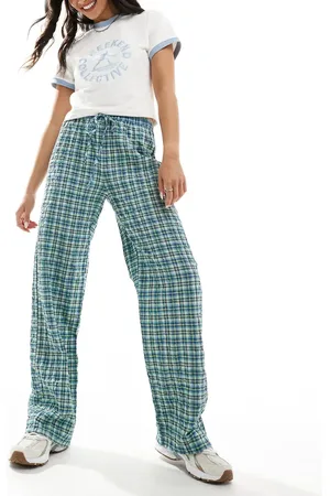 Pull&Bear Geruite broek met wijde pijpen en trekkoord in de taille in