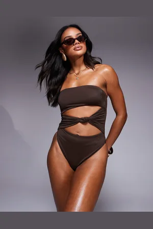 ASOS Nina - Badpak met knoop in chocoladebruin
