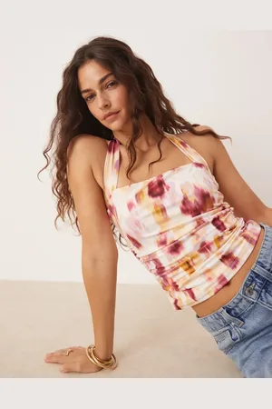 Abercrombie & Fitch Mouwloze top met vierkante hals in roze bloemenprint