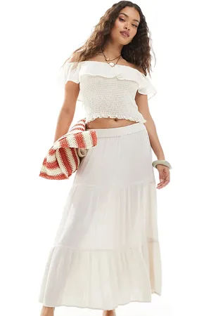ONLY Maxi rok met stroken in crème