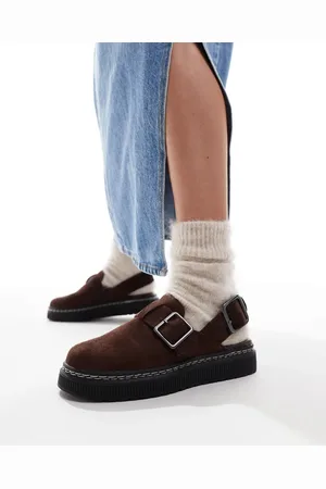 London Rebel Robin - Slingback muiltjes met gesp in chocoladebruin