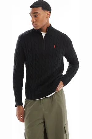 Ralph Lauren Gebreide kabeltrui van katoen met iconisch logo en korte rits in