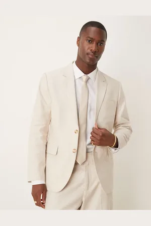 Abercrombie & Fitch Nette klassieke single-breasted blazer met linnenlook in crème, deel van co-ord set