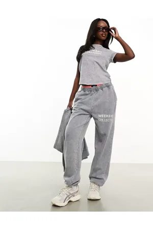 ASOS Weekend Collective - Joggingbroek met gebleekt logo in antraciet met acid wash, deel van co-ord set