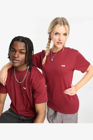 Vans Uniseks T-shirt met logo links op de borst in donkerrood