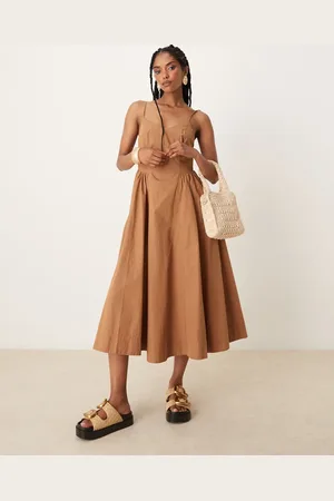 Threadbare Katoenen midi jurk met verlaagde taille in