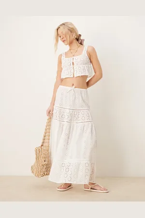Iisla & Bird Lange strandrok met broderie en stroken in , deel van co-ord set