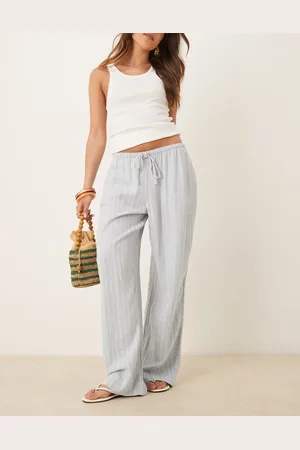 Abercrombie & Fitch Gestreepte broek van linnenmix met wijde pijpen en elastische gestrikte taille in