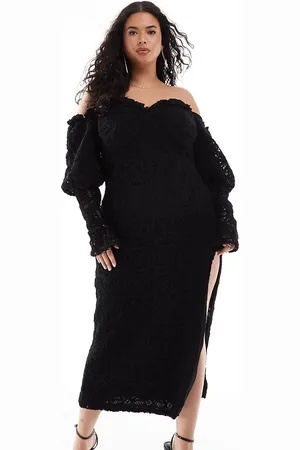 ASOS Curve - Gehaakte midi-bardotjurk met blote schouders en strik achter in