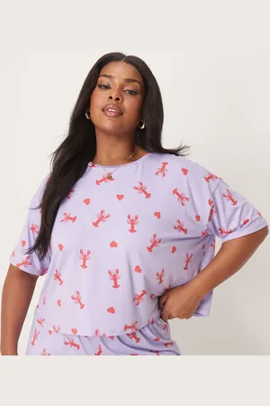 Urban Threads Curve - Oversized cropped T-shirt met print van kreeften en hartjes, deel van co-ord set