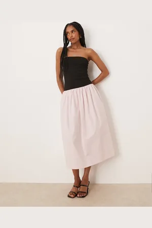 ASOS Maxi bandeau-jurk van poplinmix met kleurvlakken in