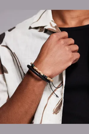 ASOS Set van 2 armbanden van leer en houten kralen in multi