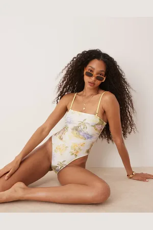 ASOS Sunny - Badpak met afneembare bandjes en tropische print in geel