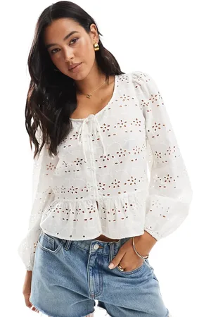 Pieces® Blouse met gestrikte voorkant en lange mouwen in