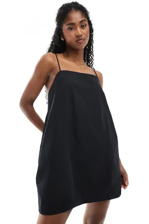 Monki Mini jurk van katoenen poplin met strikbandjes in