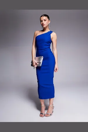 Vesper Bodycon midaxi jurk van bengaline met schouderbandje in kobalt