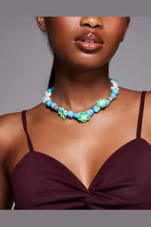 South Beach Chunky kralenketting met lotusbloemen in