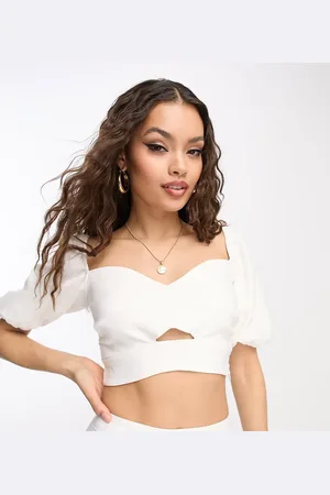 Vesper Crop top van bengaline met pofmouwen in , deel van co-ord set