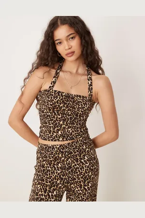 VILA Haltertop van gladde jersey met luipaardprint, deel van co-ord set