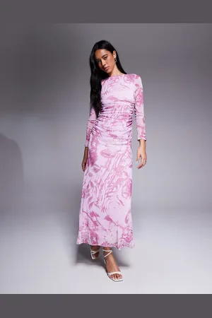 ASOS Gerimpelde maxi jurk van mesh met lange mouwen in lila met kleurverloop