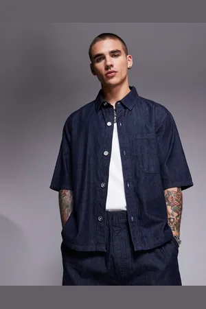 Bershka Denim overhemd in indigoblauw