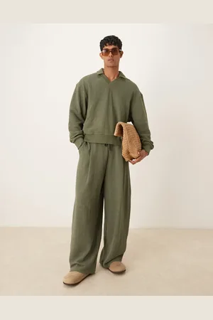 ASOS Oversized joggingbroek met linnenlook en ballonpijpen in kaki